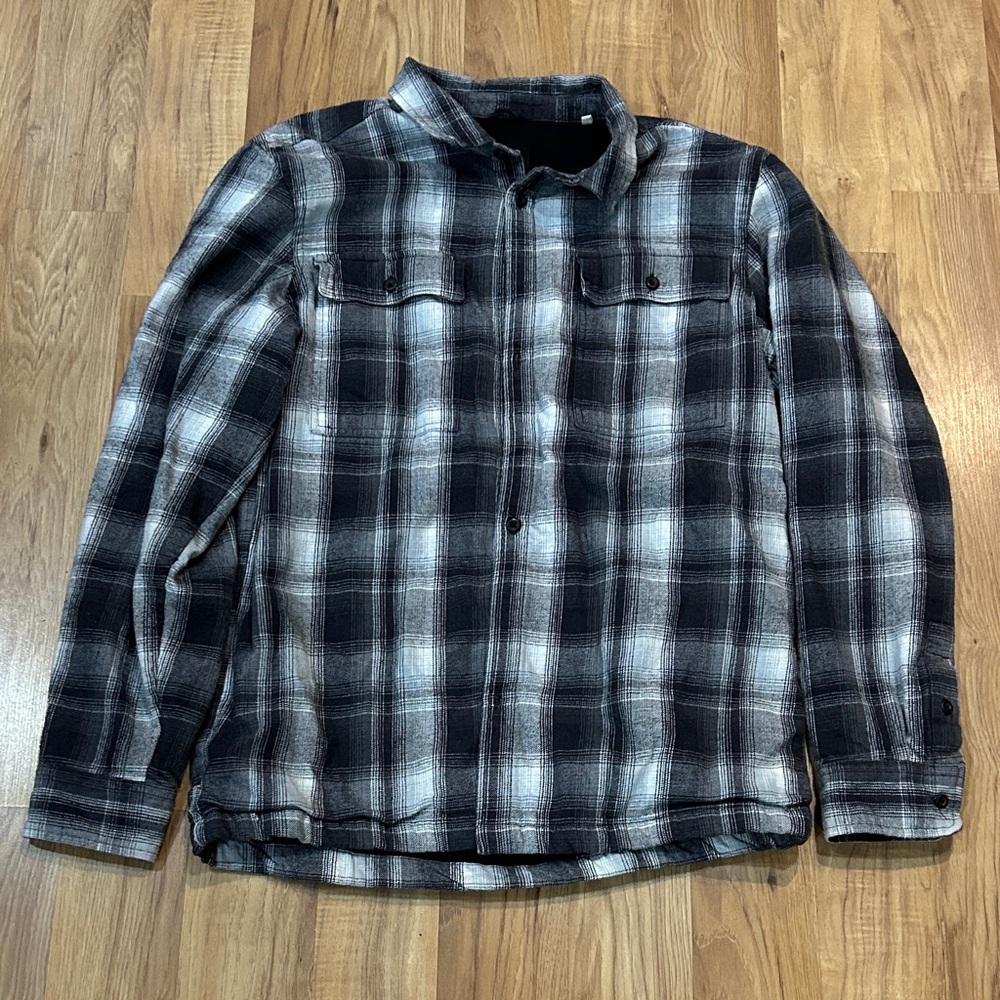 Prana Black and Gray Plaid Casual Button Down Shirt